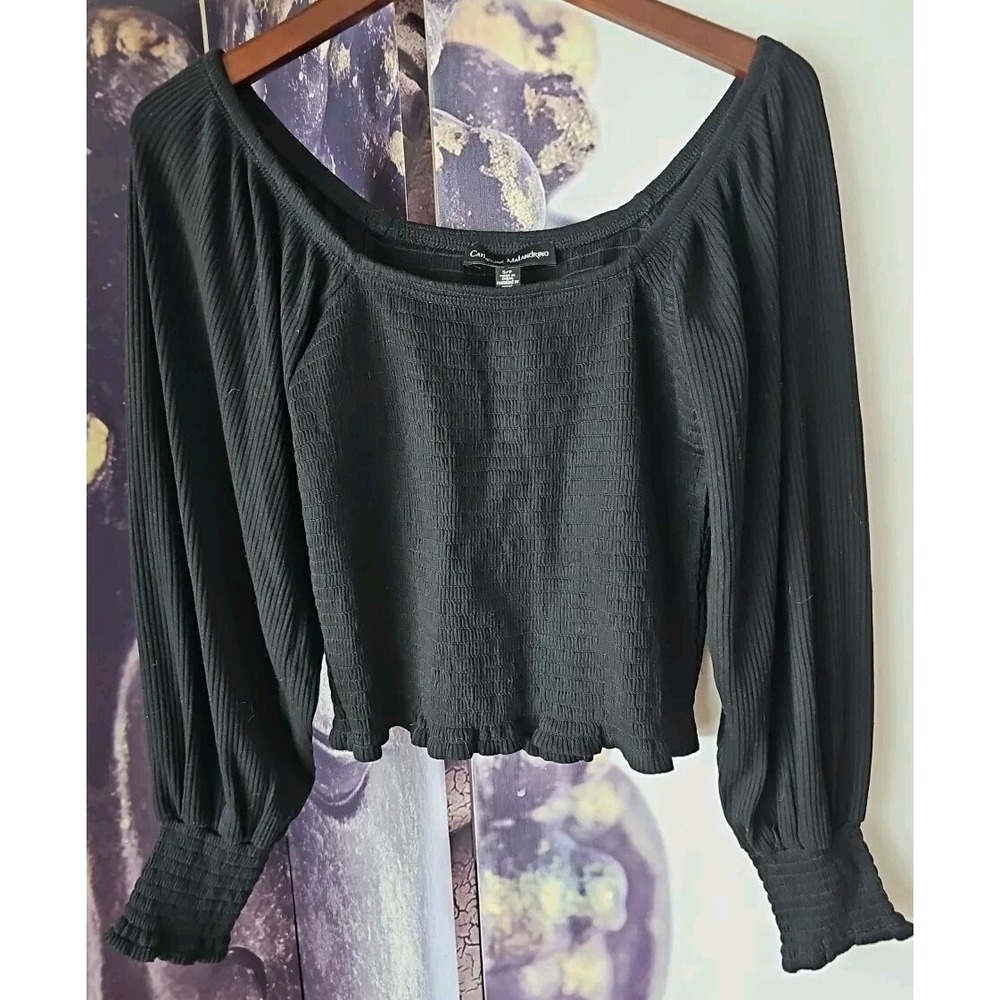 Catherine Malandrino Womens Black Smocked Off‎ the Shoulder Blouse Top sz M NWT